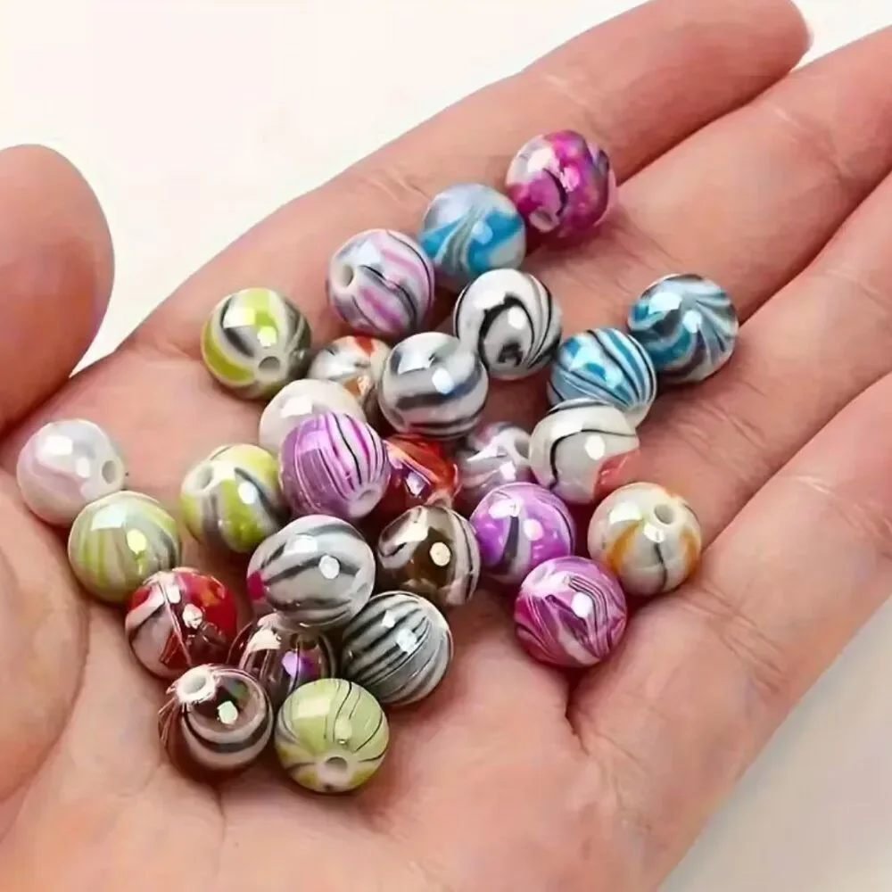 200 Multi-Colored Acrylic Beads Wood Grain Surface High Gloss Multi-Color 8mm
